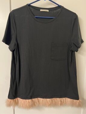 Zara Black T-Shirt with Pink Feathers